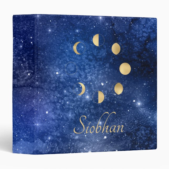 Gold Moon Phases Celestial Sky Personalized Binder (Front/Spine)