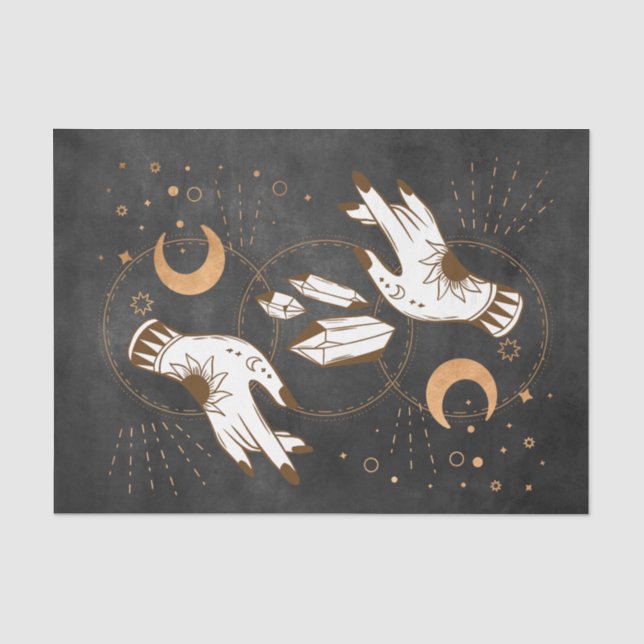 Gold moon phases crystals henna tattoo hands stars tissue paper (Front)