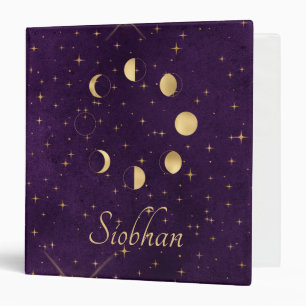 Gold Moon Phases Purple Stars Personalized Binder