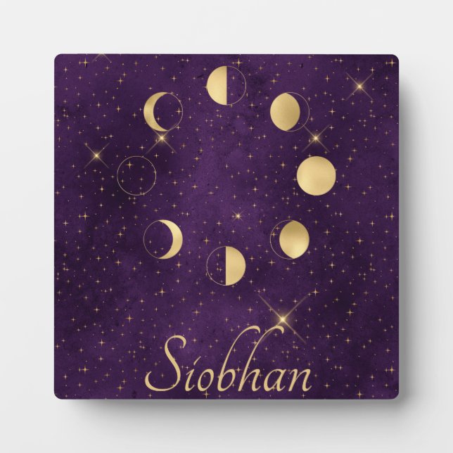Gold Moon Phases Purple Stars Personalized Plaque (Front)
