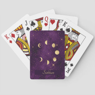 Gold Moon Phases Purple Stars Personalized Playing Cards