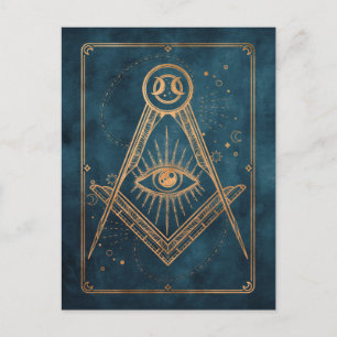Gold moon stars all seeing eye tarot blue distress postcard