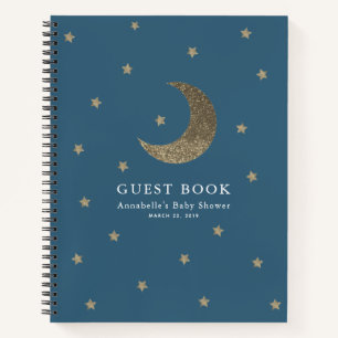 Gold Moon & Stars Navy Blue Baby Shower Guest Book