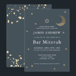 Gold Moon & Stars Navy Blue Bar Mitzvah Invitation<br><div class="desc">This simple and chic Bar Mitzvah invitation features a midnight blue / navy blue background with the star of david, the faux gold glitter crescent moon and stars. The reverse side features a midnight blue / navy blue background with faux gold foil splatters. Personalize it for your needs. You can...</div>