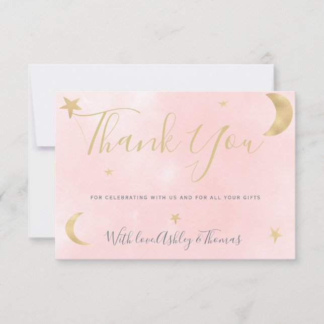 Gold moon stars pink photo thank you baby shower (Front)