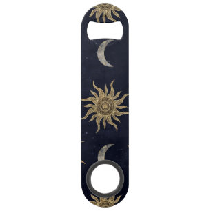 Gold Moon Sun Mandala Blue Night Sky Pattern Bar Key