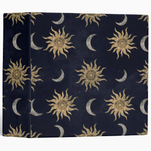 Gold Moon Sun Mandala Blue Night Sky Pattern Binder