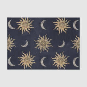 Gold Moon Sun Mandala Blue Night Sky Pattern Tissue Paper