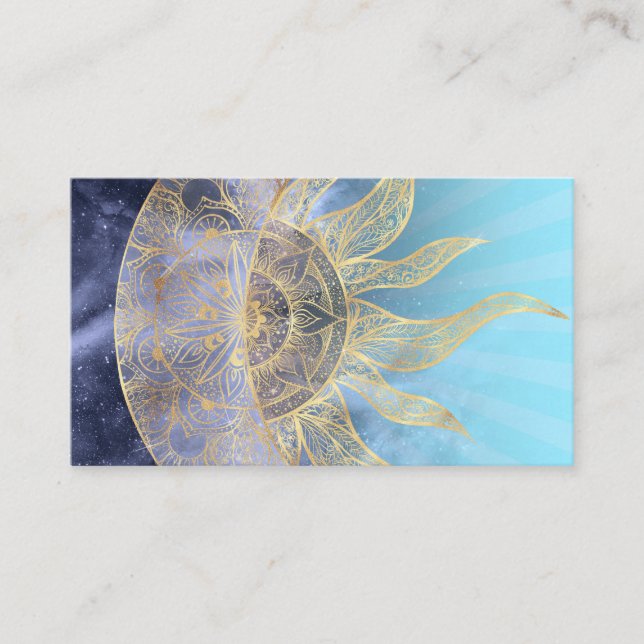 Gold Moon Sun Mandala Celestial Design Business Card (Front)