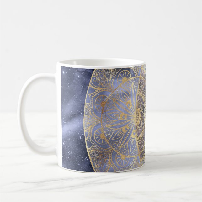 Gold Moon Sun Mandala Celestial Design Coffee Mug (Left)