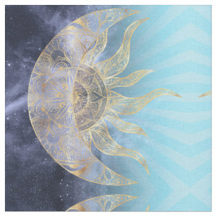 Gold Moon Sun Mandala Celestial Design Fabric