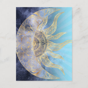 Gold Moon Sun Mandala Celestial Design Holiday Postcard