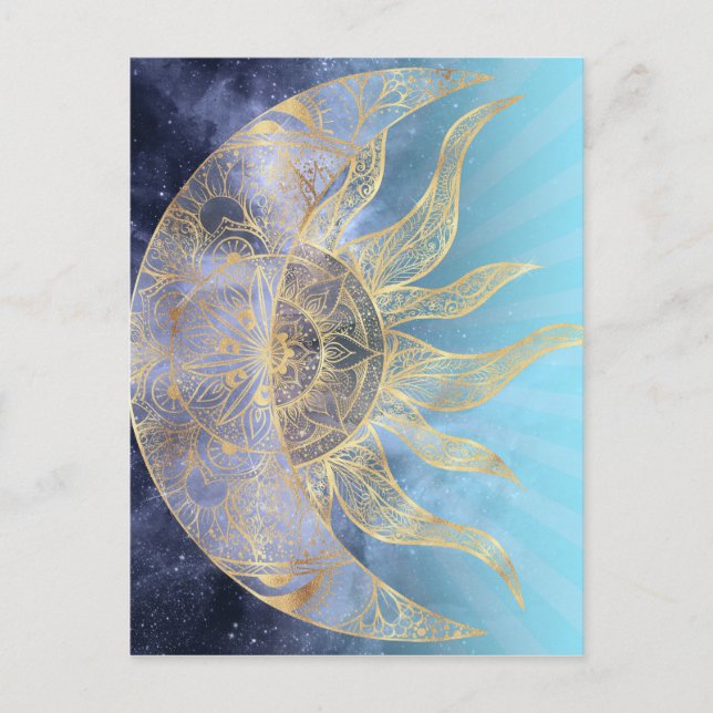 Gold Moon Sun Mandala Celestial Design Holiday Postcard (Front)