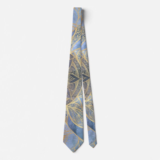Gold Moon Sun Mandala Celestial Design Tie (Front)