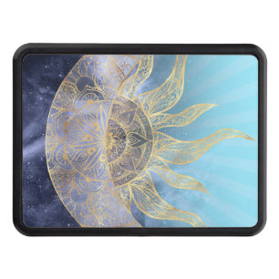 Gold Moon Sun Mandala Celestial Design Trailer Hitch Cover