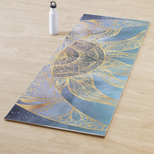 Gold Moon Sun Mandala Celestial Design Yoga Mat