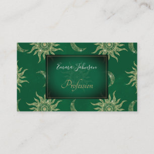 Gold Moon Sun Mandala Green Pattern Business Card