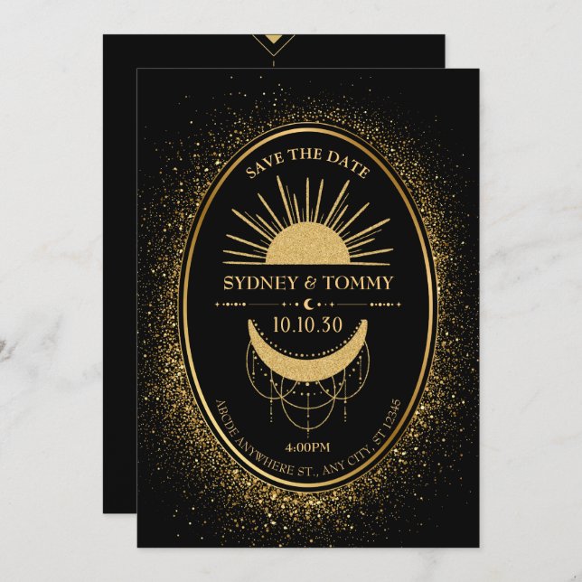Gold moon sun mystic wedding save the date (Front/Back)