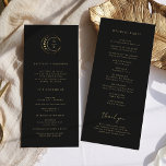 Gold Moon Wedding Program<br><div class="desc">The "Gold Moon Wedding Program" becomes a visual guide to your celestial celebration against a sophisticated black canvas. The golden crescent moon, stars, and moon phases, along with the stylishly simple customizable initials of the couple, become celestial beacons. Moon phases subtly woven into the design symbolize the unfolding chapters of...</div>