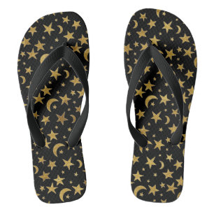 Gold Moons and Stars Flip Flops