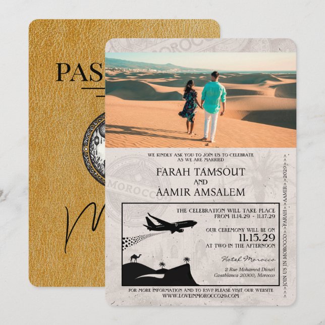 Gold Morocco Passport Wedding Invitation (Front/Back)