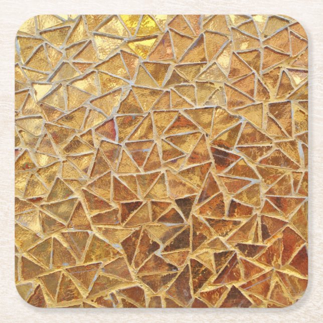 Gold mosaic square paper coaster (Front)