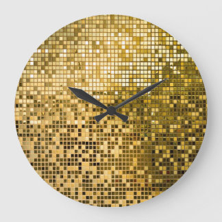 Gold Mosaic: Square Tiles Texture. Large Clock