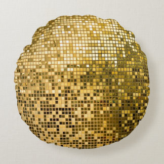 Gold Mosaic: Square Tiles Texture. Round Pillow