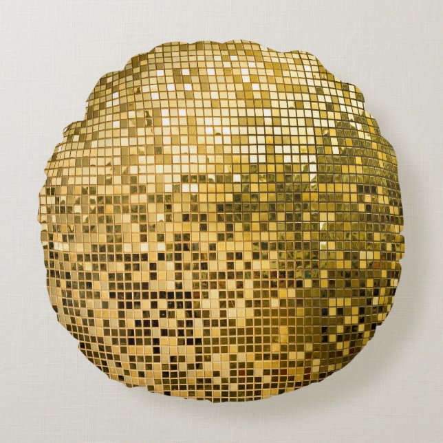 Gold Mosaic: Square Tiles Texture. Round Pillow (Front)