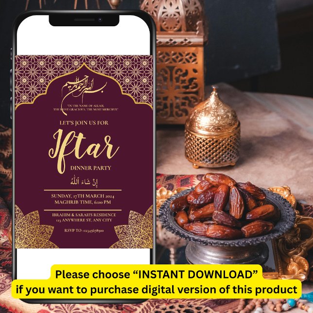 GOLD MOSQUE RAMADAN IFTAR DINNER PARTY EDITABLE INVITATION (Creator Uploaded)