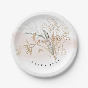 Gold Moss Eucalyptus Modern Abstract Paper Plate