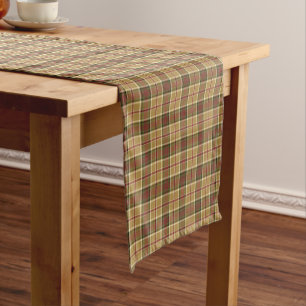 Gold, Moss Green and Red Plaid Short Table Runner