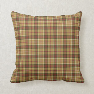 Gold, Moss Green and Red Plaid Throw Pillow