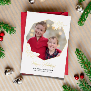 Gold Moth Happy Holidays Nature Photo Frame Foil Holiday Card