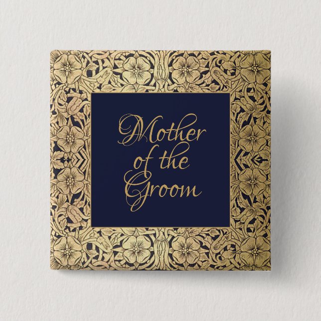 Gold Mother of the Groom Elegant Wedding Navy Blue 2 Inch Square Button (Front)
