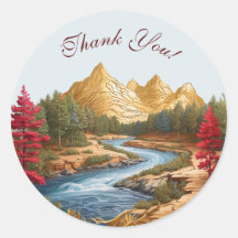 Gold Mountains and Forest Thank You Stickers
