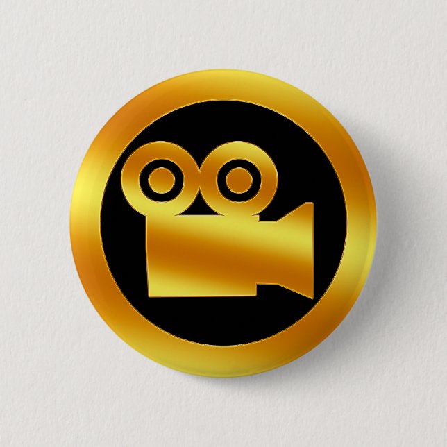 Gold Movie Camera Symbol 2 Inch Round Button (Front)