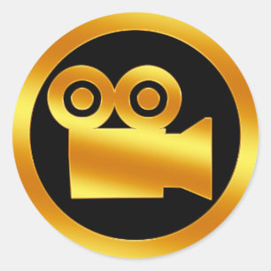 Gold Movie Camera Symbol Classic Round Sticker