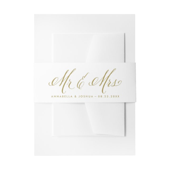 Gold Mr. and Mrs. Rustic Calligraphy Wedding Invitation Belly Band (Front Example)