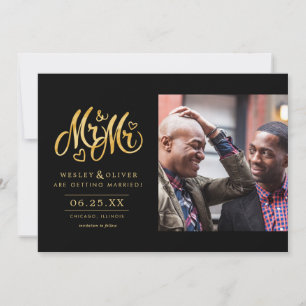 Gold Mr. & Mr. Script - Save the Date with Photo