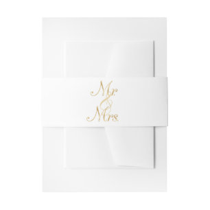 Gold mr. & mrs. invitation bands, foil font invitation belly band