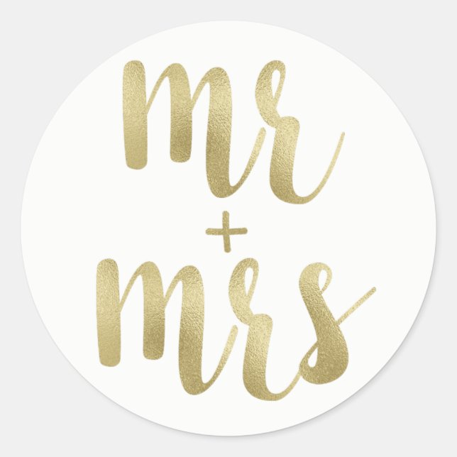 Gold Mr. & Mrs. stickers, foil, round Classic Round Sticker (Front)