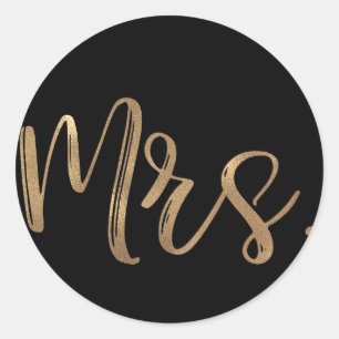 Gold MRS. Typography Wedding Bridal Shower Black Classic Round Sticker