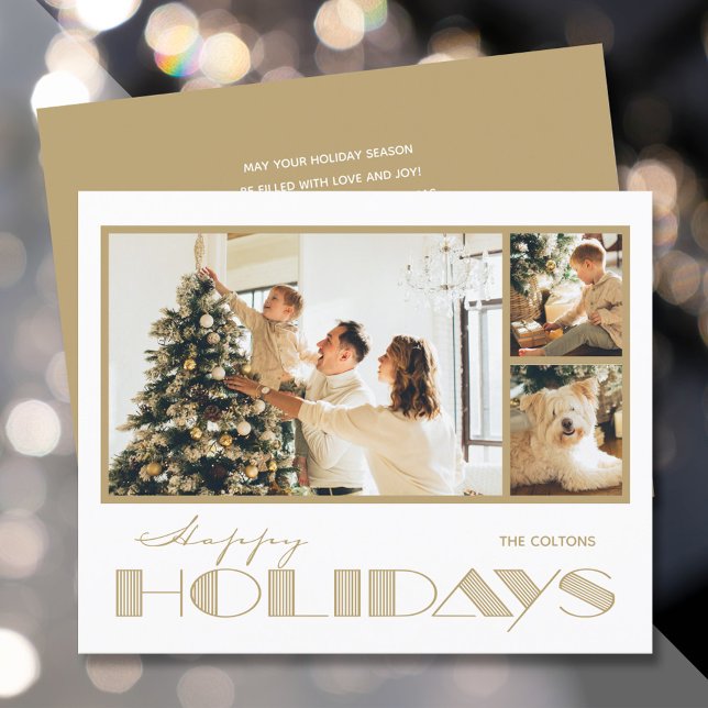 Gold Multiphoto Happy Holidays Cartes de budget (Créateur téléchargé)