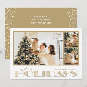 Gold Multiple Photo Happy Holiday Card