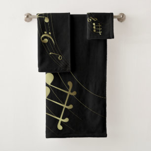 Gold Music Bath Towels - Music Notes Decor