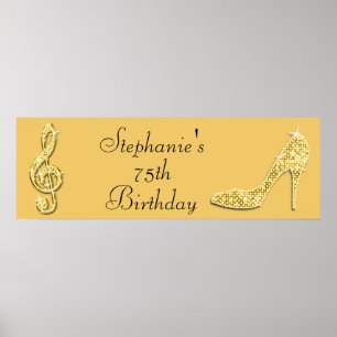 Gold Music Note and Stiletto 75th Birthday Poster