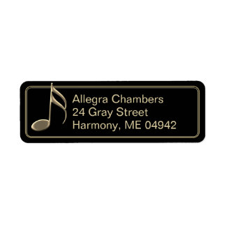Gold Music Note Black Return Address Label