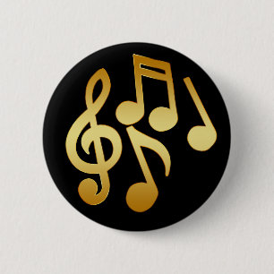 GOLD MUSIC NOTES 2 INCH ROUND BUTTON
