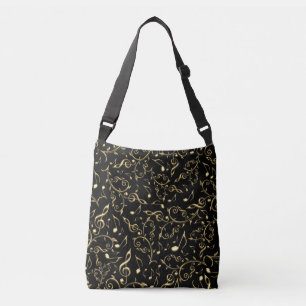 Gold Music Notes and Clefs On Black Tote Bag